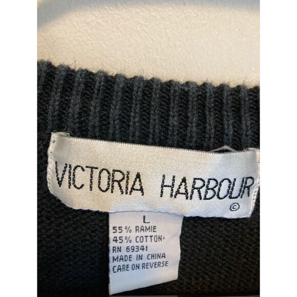 Vintage 80's Victoria Harbour Bright Sequined Long Sleeve Black Sweater Large - Picture 2 of 8